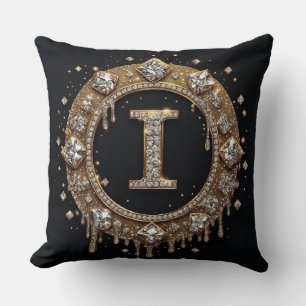 Schwarzer Glitter-Monogramm-Buchstabe I Instagram- Kissen