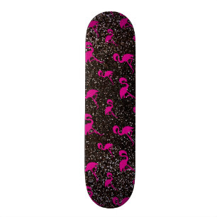 Schwarzer Glitterrosaflamingo Skateboard