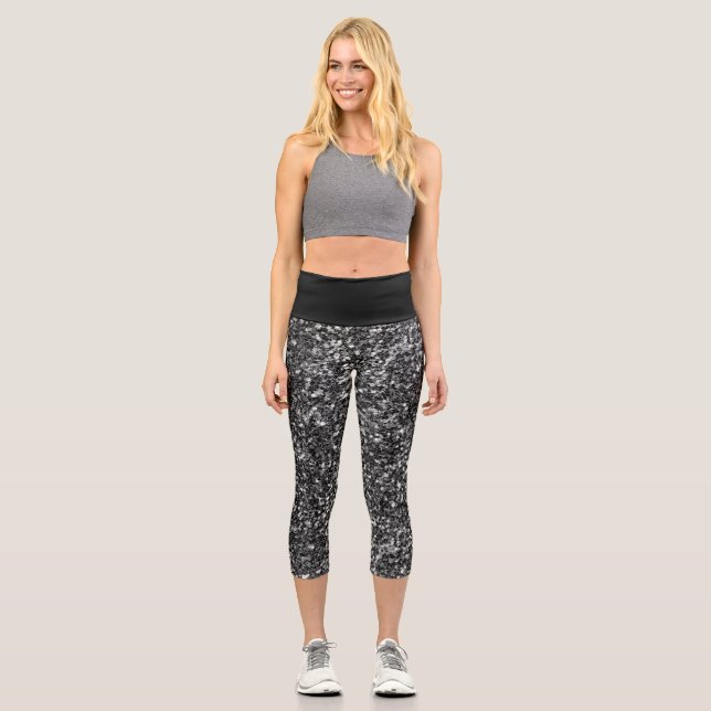 Schwarzer Glitzer Capri Leggings (Vorderseite)