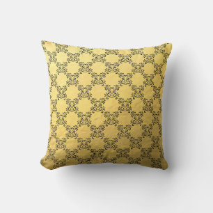Schwarzer Glitzer Damask auf dem Goldfolie-Kissen Kissen