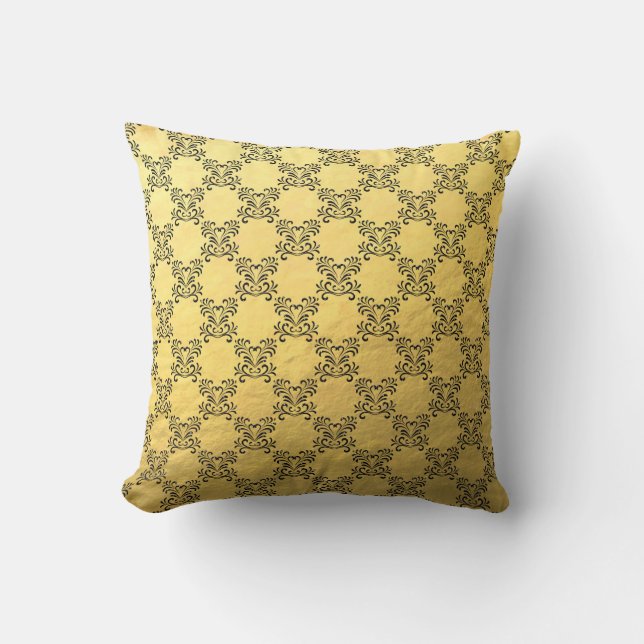 Schwarzer Glitzer Damask auf dem Goldfolie-Kissen Kissen (Vorderseite)