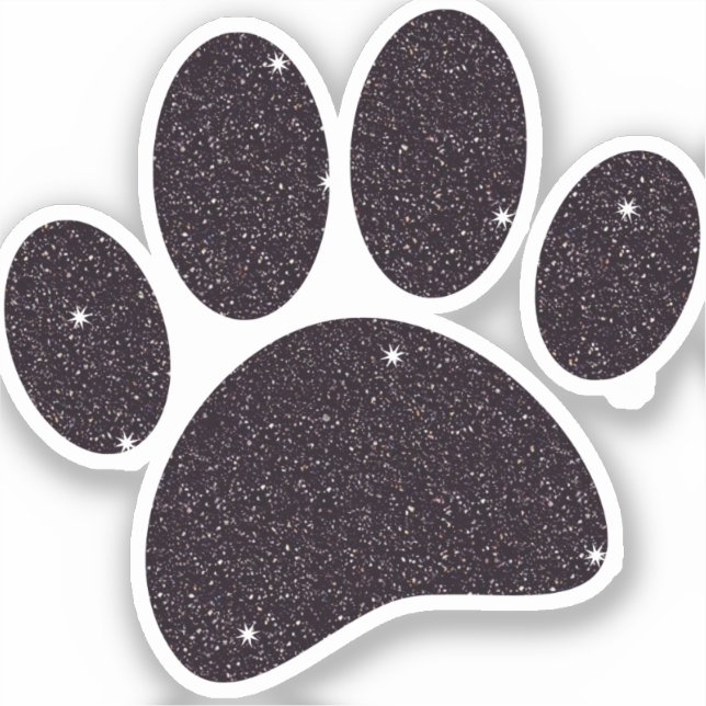 Schwarzer Glitzer Dog Pawprint Aufkleber (Vorderseite)