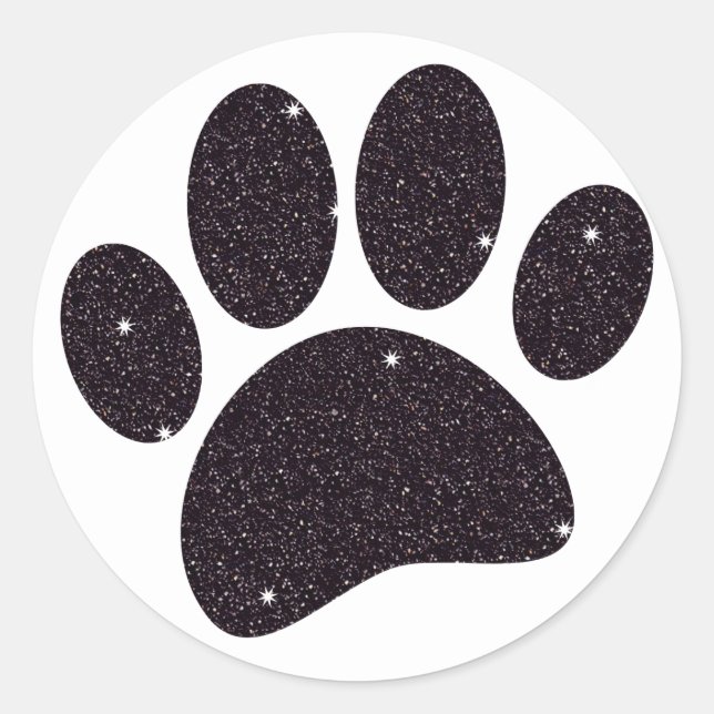 Schwarzer Glitzer Dog Pawprint Runder Aufkleber (Vorderseite)