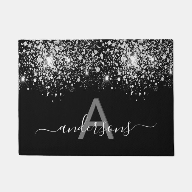 Schwarzer Glitzer Fußmatte (Vorderseite)