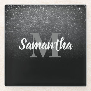 Schwarzer Glitzer Glasuntersetzer