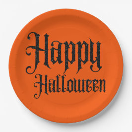 Schwarzer Glitzer Happy Halloween Papierplatte Pappteller