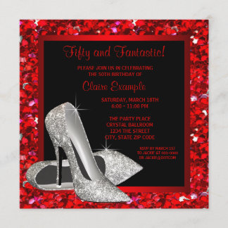 Schwarzer Glitzer High Heels Frauen 50. Geburtstag Einladung