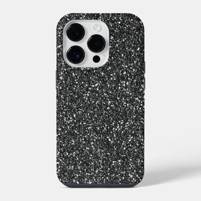 Schwarzer Glitzer iPhone 14 Pro Hülle (Rückseite)