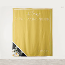 Schwarzer Glitzer mit Blumenmuster und Senfgelben  Wandteppich