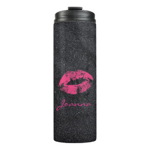 Schwarzer Glitzer Rosa Lippen Thermosbecher