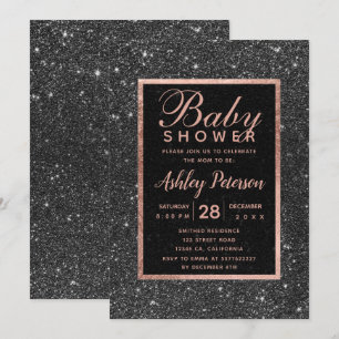 Schwarzer Glitzer Rose Goldtypografie Babydusche Einladung