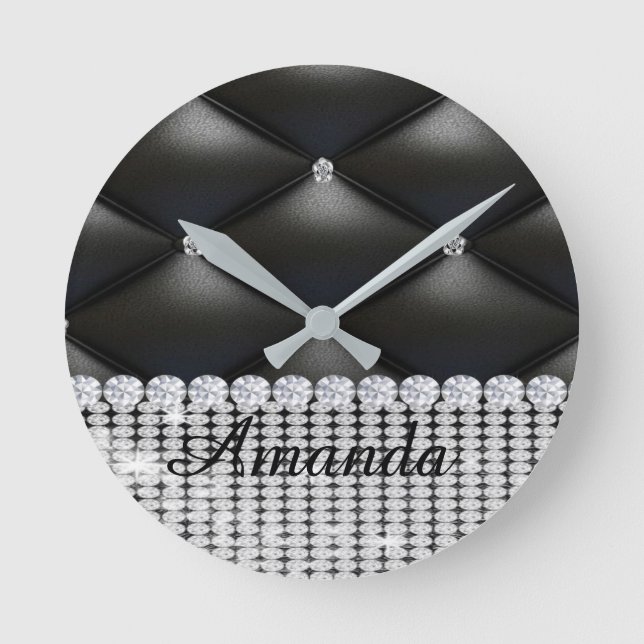 Schwarzer Glitzer Runde Wanduhr (Vorderseite)
