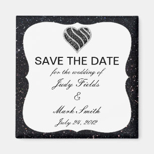 Schwarzer Glitzer-Schwarz-Herz-Save the Date Magnet
