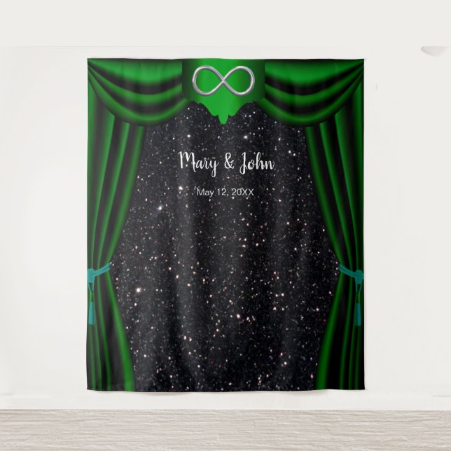 Schwarzer Glitzer Silver Infinity Green Vorhang Wandteppich (Vorderseite)