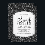 Schwarzer Glitzer Sweet 16 Einladungen<br><div class="desc">Schwarzer Glitzer Sweet 16 Einladungen. Diese Einladungen sind mit schwarzem Glitzer und einem klassisch silberfarbenen Hintergrund gestaltet. Diese funkelnde 16 . Geburtstag-Einladung ist für Teenager gedacht und wird eine fantastische Einführung in Ihren ganz besonderen Tag sein. Weitere koordinierende 16 Party-Vorräte erhalten Sie im Metro-Events Zazzle Shop und unter Metro-Event.com.</div>