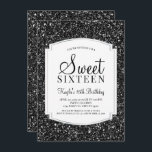 Schwarzer Glitzer Sweet 16 Einladungen<br><div class="desc">Schwarzer Glitzer Sweet 16 Einladungen. Diese Einladungen sind mit schwarzem Glitzer und einem klassisch silberfarbenen Hintergrund gestaltet. Diese funkelnde 16 . Geburtstag-Einladung ist für Teenager gedacht und wird eine fantastische Einführung in Ihren ganz besonderen Tag sein. Weitere koordinierende 16 Party-Vorräte erhalten Sie im Metro-Events Zazzle Shop und unter Metro-Event.com.</div>