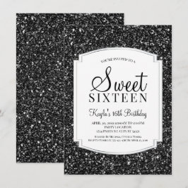 Schwarzer Glitzer Sweet 16 Einladungen