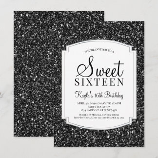 Schwarzer Glitzer Sweet 16 Einladungen