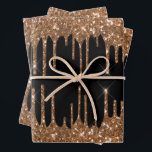 Schwarzer Glitzer Tropfen mädchenhaft Luxus Geschenkpapier Set<br><div class="desc">Ein eleganter schwarzer Hintergrund mit goldenen Glitzer-Tropfen aus Imitat,  tropfender Malerei. Geburtstagsgeschenke,  Brautpartys und Babyduschen.</div>
