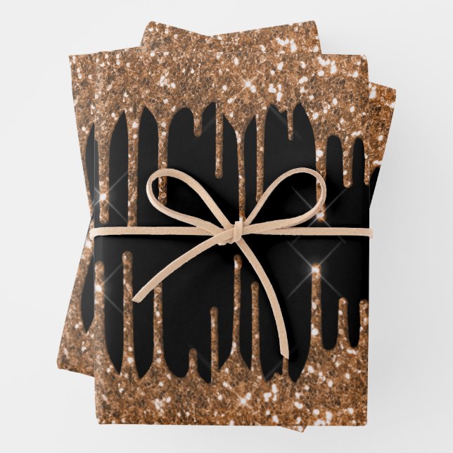 Schwarzer Glitzer Tropfen mädchenhaft Luxus Geschenkpapier Set (Beispiel)