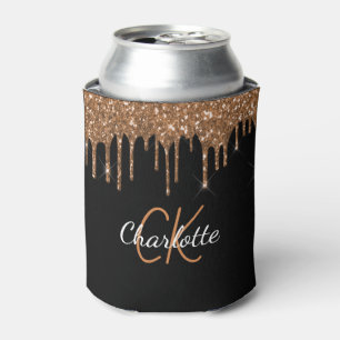 Schwarzer Glitzer-Tropfen-Monogramm-Funkeln Dosenkühler