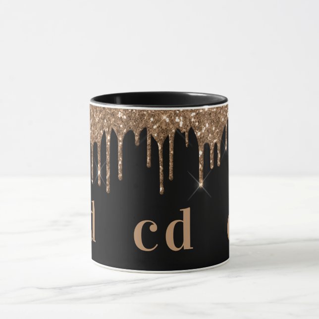 Schwarzer Glitzer Tropfen monogramm funkelnd elega Tasse (Zentrum)