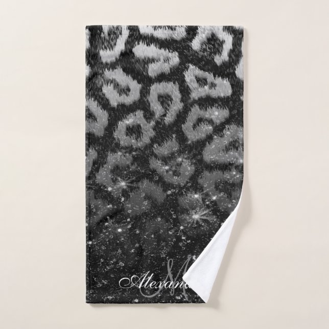 Schwarzer Glitzer und Leopard Badhandtuch Set (Handtuch)