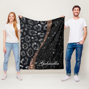 Schwarzer Glitzer und Leopard Fleecedecke
