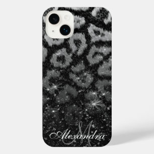 Schwarzer Glitzer und Leopard iPhone 14 Plus Hülle