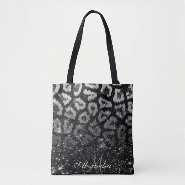 Schwarzer Glitzer und Leopard Tasche (Vorderseite)