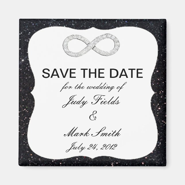 Schwarzer Glitzer-Unendlichkeits-Save the Date Magnet (Vorne)