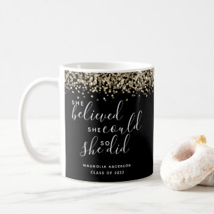 Schwarzer Glitzer, von dem sie glaubte, sie könne Kaffeetasse
