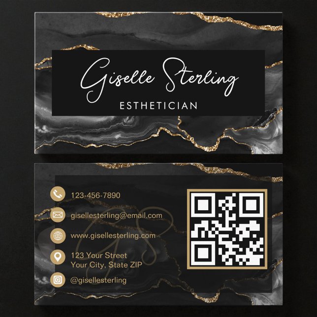 Schwarzer Gold Esthetiker QR Code  Visitenkarte (Von Creator hochgeladen)