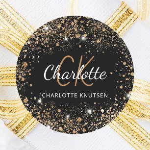 Schwarzer Gold-Glitterstaub Monogramm Initialen Na Runder Aufkleber