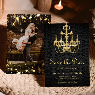 Schwarzer Gold Kronleuchter Hochzeitsfoto Save The Date