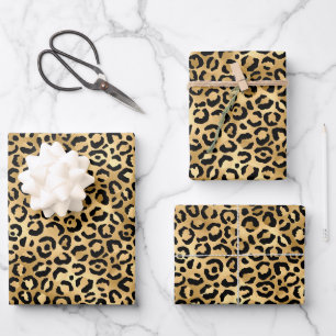 Schwarzer Gold-Leoparden-Druck Gepard-Tier-Druck T Geschenkpapier Set