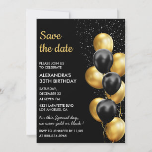 Schwarzer Goldener Ballon Elegant 30. Save-the-Dat Einladung