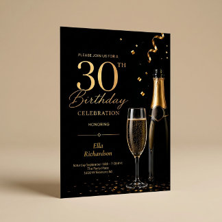 Schwarzer & Goldener Champagner Glam Eleganter 30. Einladung