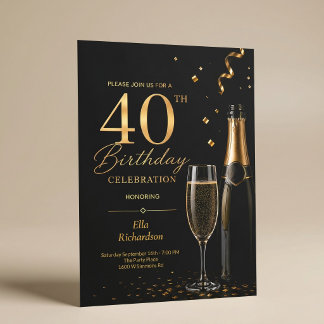Schwarzer & Goldener Champagner Glam Eleganter 40. Einladung