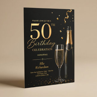Schwarzer & Goldener Champagner Glam Eleganter 50. Einladung