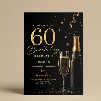 Schwarzer & Goldener Champagner Glam Eleganter 60. Einladung