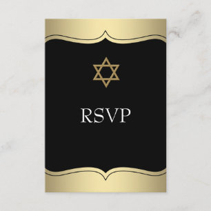 Schwarzer Goldener Davidstern Bar Mitzvah RSVP Karte