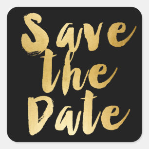 Schwarzer & Goldener Schrift-Typ SAVE THE DATE Auf Quadratischer Aufkleber