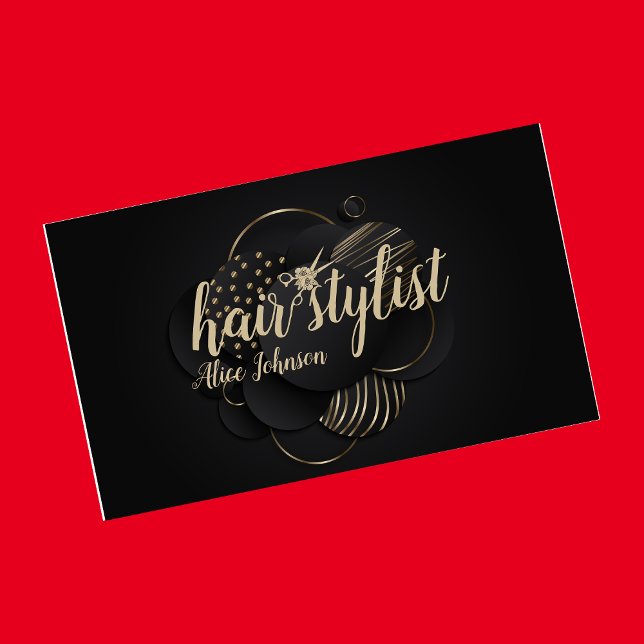 Schwarzer goldfarbener luxuriöser beruflicher Fris Visitenkarte (Von Creator hochgeladen)