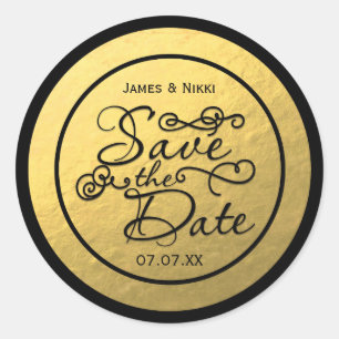 Schwarzer & Goldfolie SAVE THE DATE Hochzeitsaufkl Runder Aufkleber