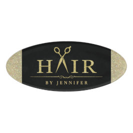 Schwarzer GoldGlitzer-Haar-Stylist Scissors Logo Namenschild