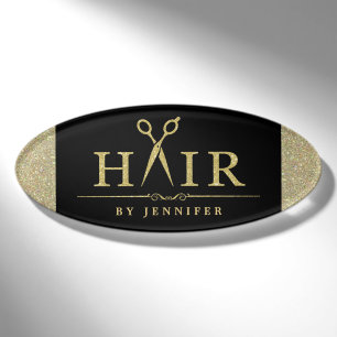 Schwarzer GoldGlitzer-Haar-Stylist Scissors Logo Namenschild