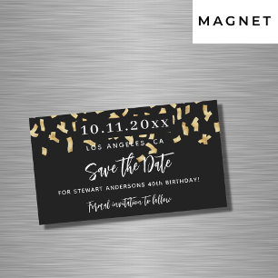 Schwarzer Goldkonfetti-Birthday-Save-the-Date-Magn Magnetkarte