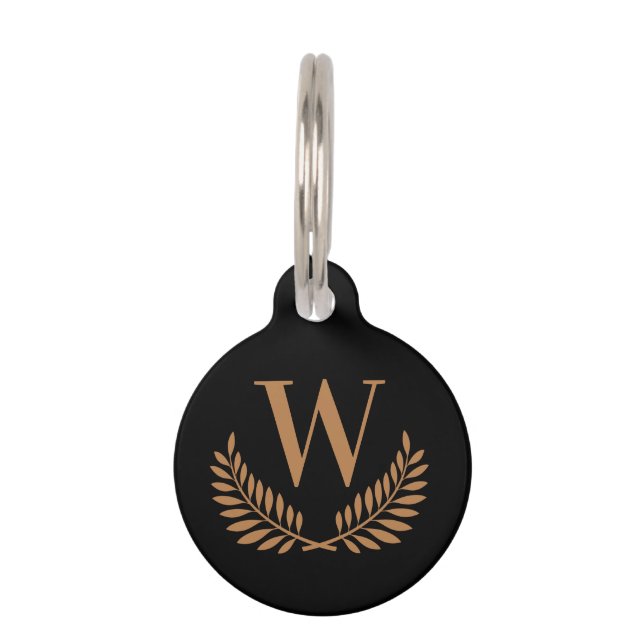 Schwarzer Goldkranz-Monogramm Haustiermarke (Vorderseite)