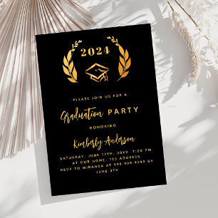 Schwarzer Goldlaurel Wraath 2025 Graduation Party Einladung